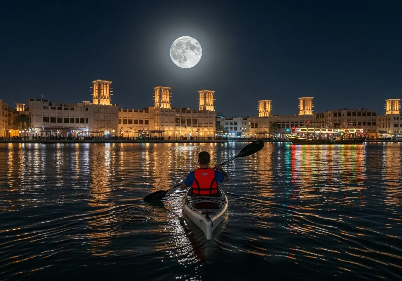 A magical Dubai full moon kayaking tour on the historic Dubai Creek.