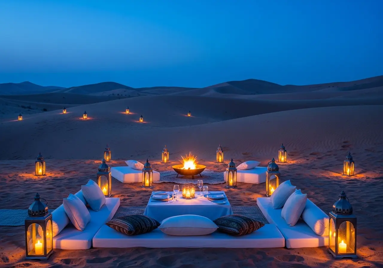 An exclusive setup for a luxury desert safari VIP treatment.