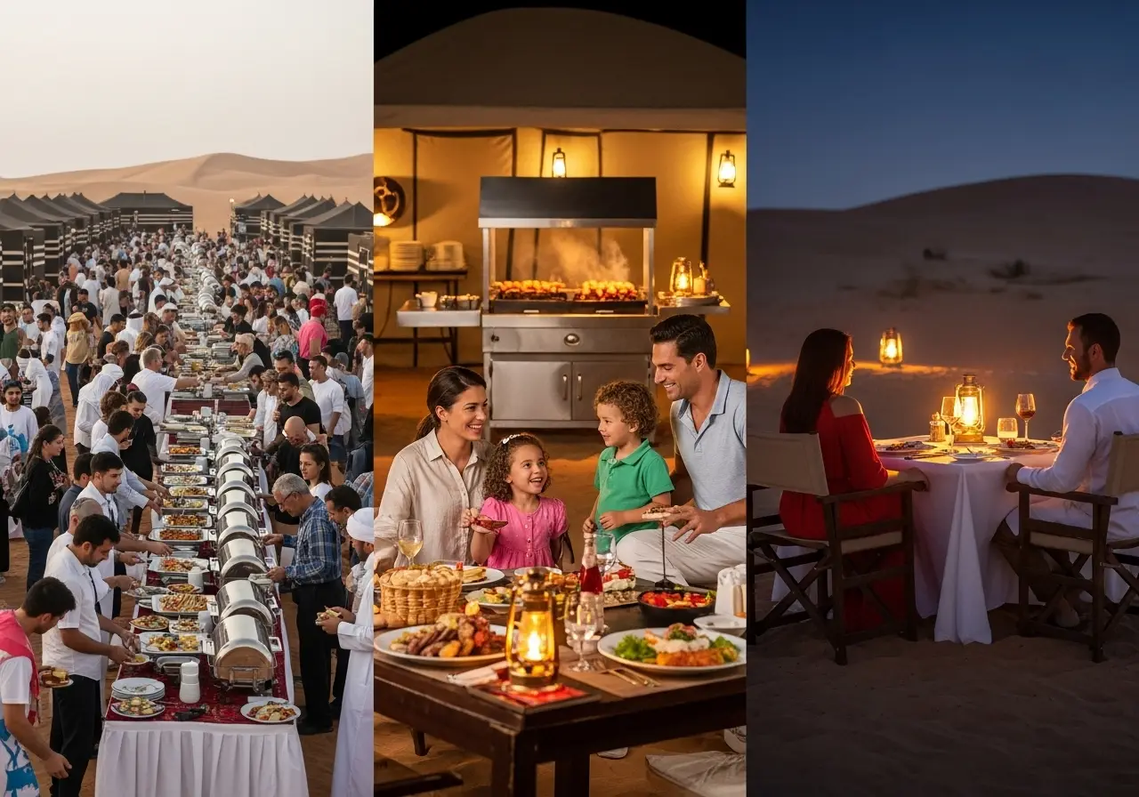 An image showing a desert safari price comparison between budget, mid-range, and luxury tours.