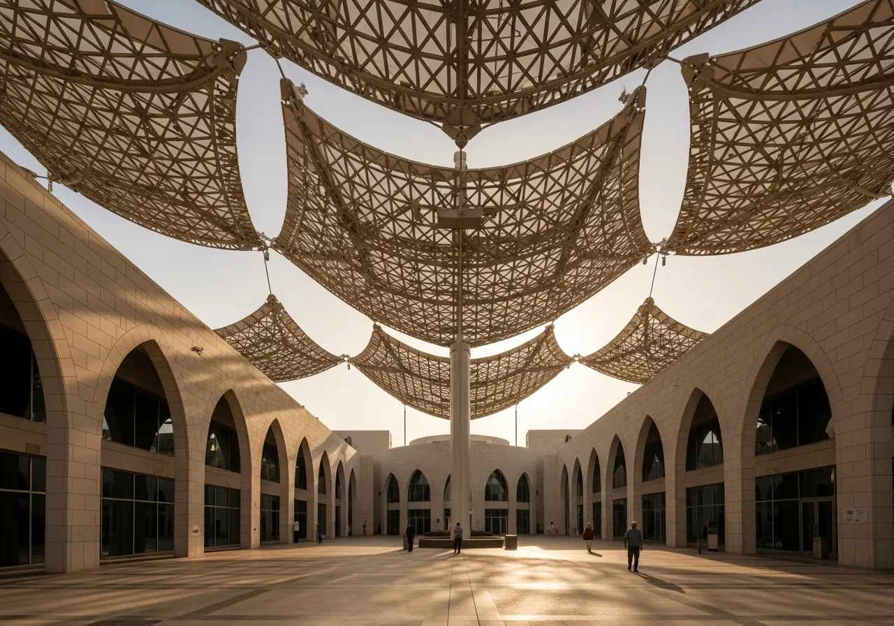 The beautiful modern architecture of Abu Dhabi Manarat Al Saadiyat during a tour.