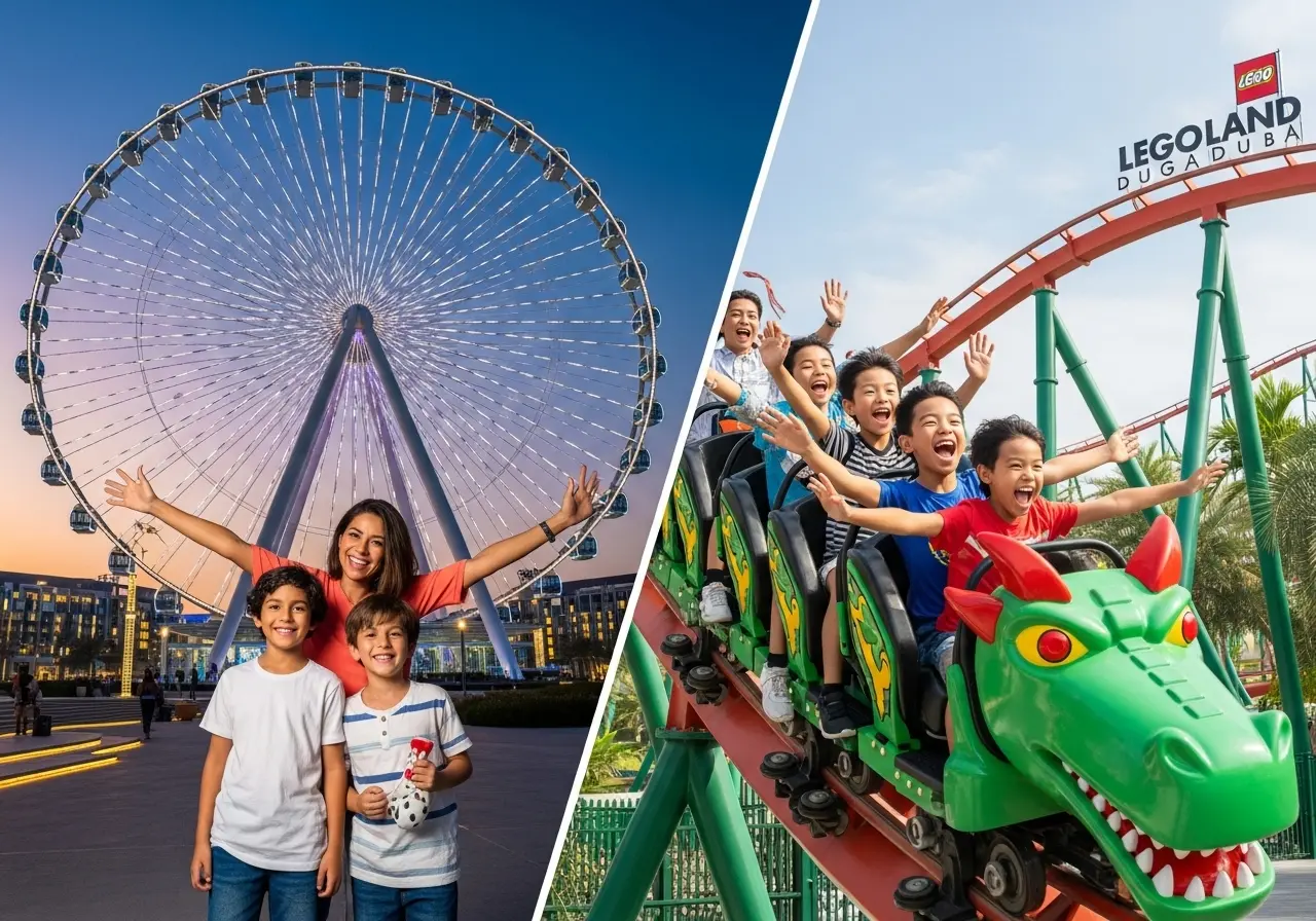 A family enjoying the perfect Dubai combo tour of Bluewaters Island and LEGOLAND.